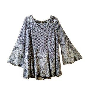 FREE PEOPLE Bohemian Romance Dress Navy Blue White Sz XS Above Knee Babydoll